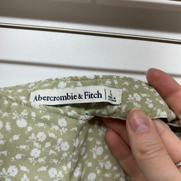 Abercrombie Green White Flower Floral Slit Midi Skirt Large Feminine Cute - Picture 7 of 8